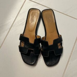 Hermes Oran Sandals, Black